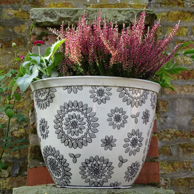  - Anglo Eastern Trading Co 36Cm Chengdu Half Recycled White Black Planter Pot