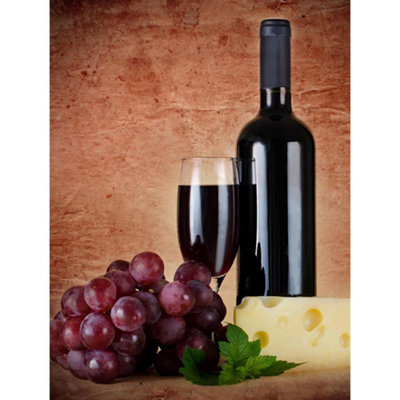 Artery8 Unframed Wall Art Red Wine Glass Cheese Grapes Kitchen12X16 Inch