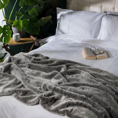 Icon Luxury Faux Fur Throw Blanket Arctic Wolf Grey
