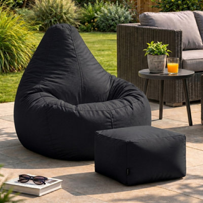 Icon Dalton Adults High Back Indoor Outdoor Bean Bag Chair & Footstool Pouffe Black from B&Q