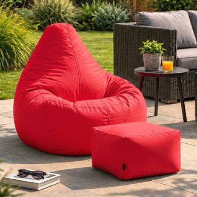 B&Q -  Dalton Adults High Back  Indoor Outdoor Bean Bag Chair & Footstool Pouffe Red