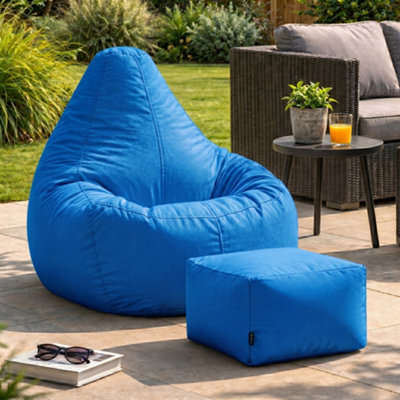 Icon Dalton Adults High Back  Indoor Outdoor Bean Bag Chair & Footstool Pouffe Blue from B&Q