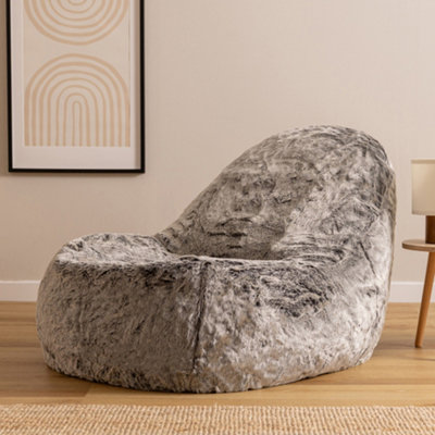 Icon Kenai Faux Fur Bean Bag Lounger Arctic Wolf Giant Bean Bag Chair Grey
