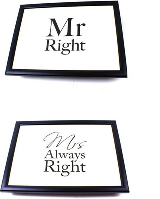 B4E Lap Tray Bean Bag Breakfast Student Dinner Cushion Mr Right & Mrs Always Right from B&Q