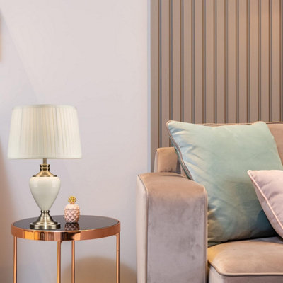Lighting Supermarket Hepburn Large Ceramic Table Lamp Ivory Pleated Shade Cream Brass Finish 58Cm from B&Q