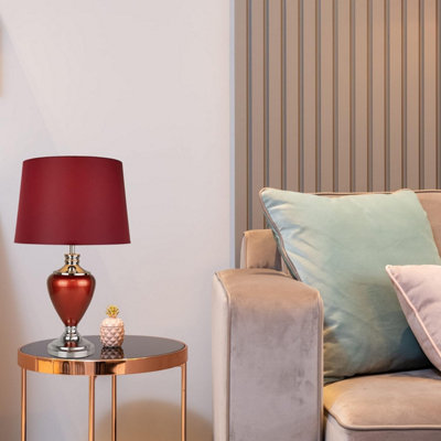 Lighting Supermarket Hepburn Large Ceramic Table Lamp Red Fabric Shade Shiny Red Chrome Finish 58Cm from B&Q