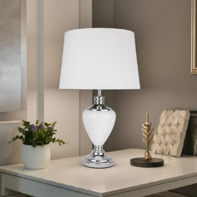 Lighting Supermarket Hepburn Large Ceramic Table Lamp White Shade White Chrome Finish 58Cm from B&Q