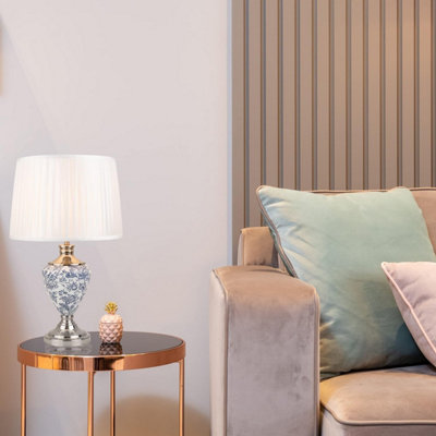Lighting Supermarket Hepburn Large Ceramic Table Lamp Ivory Pleated Shade Blue Printed Finish 58Cm from B&Q