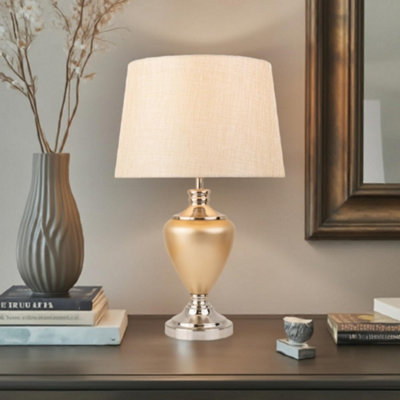 Lighting Supermarket Hepburn Large Ceramic Table Lamp Beige Shade Champagne Gold Silver Finish 58Cm from B&Q