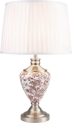 Lighting Supermarket Hepburn Large Ceramic Table Lamp Ivory Pleated Shade Red Printed Finish 58Cm from B&Q