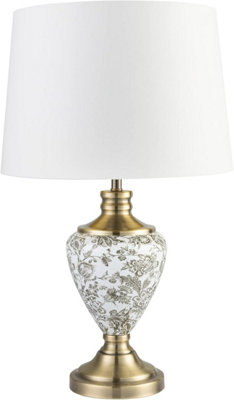 Lighting Supermarket Hepburn Large Ceramic Table Lamp White Gold Shade Gold Printed Finish 58Cm from B&Q