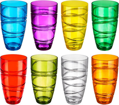 Vivo 8 Pack Plastic Coloured Cups Acrylic Drink Tumblers Reusable Glass Drinkware