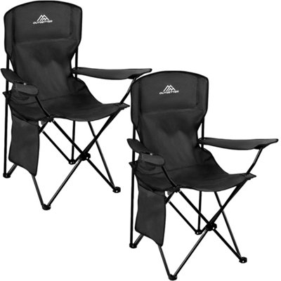 Vivo Set Of 2 Foldable Fishing Camping Chair With Cooler Bag And Cup Holder 120Kg CapacityBlack from B&Q