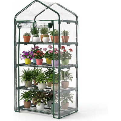 B&Q -  4 Tier Greenhouse With Cover Portable Metal Frame Weatherproof Outdoor Easy Assembly