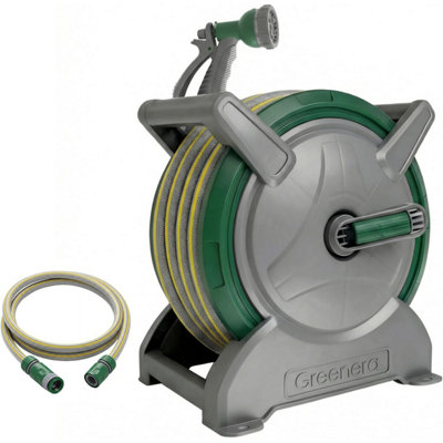 Vivo 30M Garden Hosepipe Hose Reel Floor Standing Wall Mounted Spray Gun Pipe from B&Q