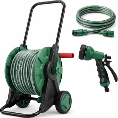 Vivo 30M Garden Hose Reel Cart On Wheels Water Pipe Rewind Handle Trolley Spray Gun from B&Q