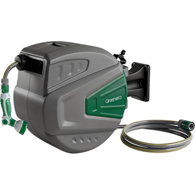 Vivo Wall Mounted Garden Hose Reel Pipe Auto Rewind System 180 Degrees Swivel30M + 2M Retractable Hose Pipe from B&Q