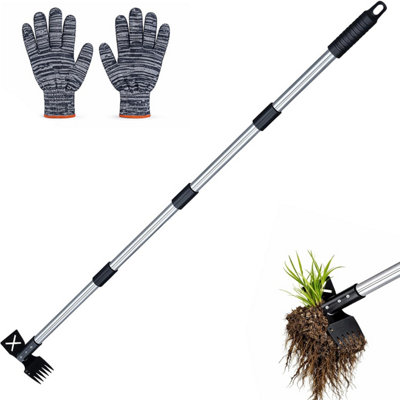 Vivo Weed Puller Tool Long Handle 2-In-1 Gardening Gloves Weeder Rake Garden Hoe from B&Q