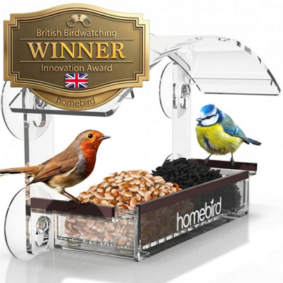 Window Bird Feeder With Strong Suction Cups Homebird Removable Seed Tray For Watching Feeders Small Birds Squirrel Proof Box from B&Q