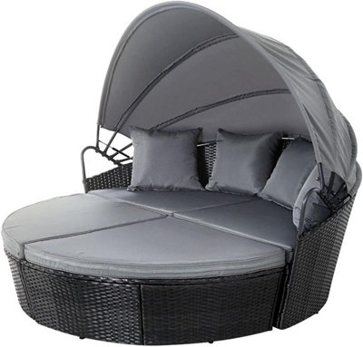 Evre Black Bali Day Bed Outdoor Garden Furniture Set With Canopy