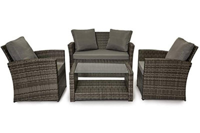 Evre Grey Roma 4 Seater Rattan Garden Patio Furniture Modular Sofa Armchair Outdoor Set Thick CushionsGlass Top Coffee Table from B&Q