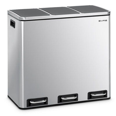 Evre  54L Stainless Steel Recycling Pedal Bin With Removable Multi Compartments And Soft Close Lid from B&Q
