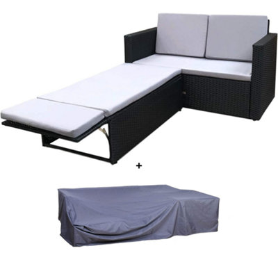 Evre 2 Seat Outdoor Rattan Garden Love Bed Furniture Set Black With Weatherproof CoverInc Weekend Delivery from B&Q