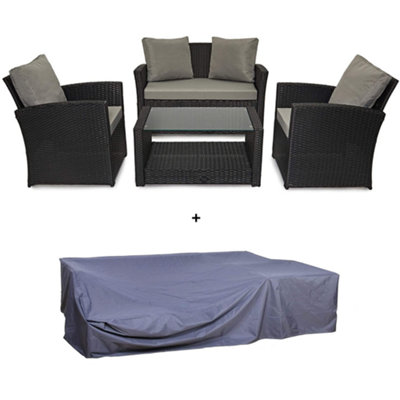 Evre 4 Seater Black Rattan Garden Furniture Sofa Armchair SetRoma With Weather Proof CoverInc Weekend Delivery from B&Q