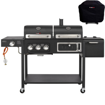 Cosmogrill Hybrid 4 Burner Bbq Duo Dual Fuel 3+1 Gas Grill & Charcoal Smoker With Cover