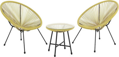 Evre Goa 2 Seater Yellow Acapulco Styled Egg Shape Garden Furniture Bistro Set Patio Outdoor Balcony 2 Chairs 1 Glass Top Table from B&Q
