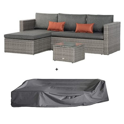 Evre Grey Malibu Rattan 3 Seater Outdoor Patio Garden Furniture Set With Cover Corner Sofa Coffee TableInc Weekend Delivery from B&Q