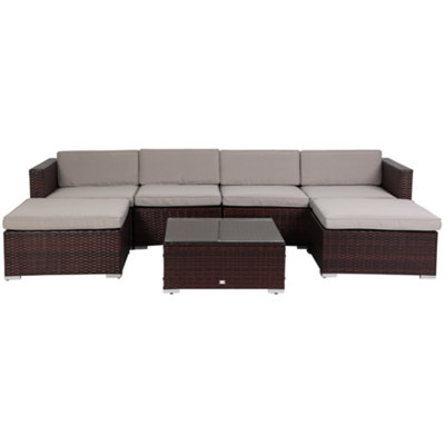 Evre Brown Rattan Outdoor Garden Furniture Nevada Set 6 Seater Sofa With Coffee Table from B&Q