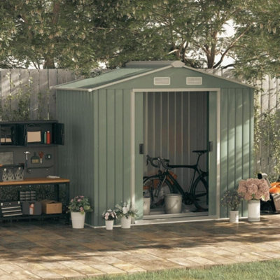 Evre Garden Shed 6X5Ft Light Green With Apex Roof Sliding Doors Weather Resistant Paint & Vents-Free Next Day Delivery