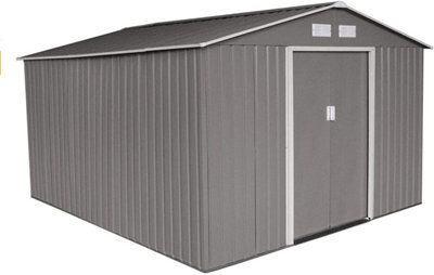 Evre Garden Shed 6X8Ft Warm Grey With Apex Roof Sliding Doors Weather Resistant Paint & Vents-Free Next Day Delivery