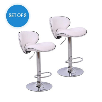 Evre White Bar Stool Faux Leather Adjustable Height With Swivel Seat For Pub Kitchen Reception (Pack Of 2) from B&Q