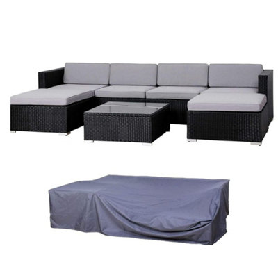 Evre Black Rattan Outdoor Garden Furniture Nevada Set 6 Seater Sofa With Coffee Table With Cover from B&Q