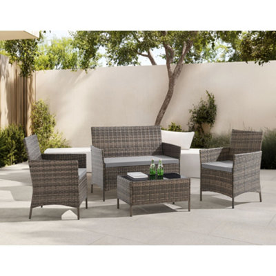 Evre New Brown Rattan Garden Furniture Set Patio Conservatory Indoor Outdoor 4-Piece Set Glass Top Table Inc Weekend Delivery from B&Q