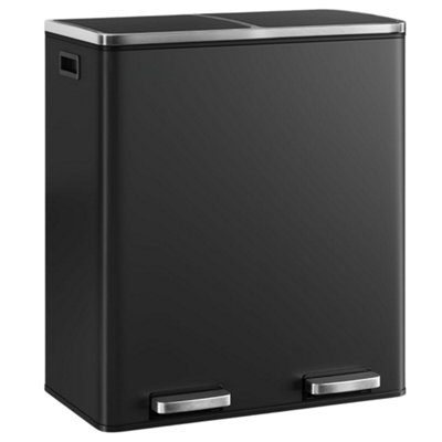 Evre 60L Recycling Stainless Steel Waste Bin Black 2 Removable CompartmentPedal Soft Close & Non Slip from B&Q
