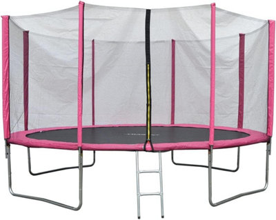 Evre Pink 8 Ft Outdoor Trampoline With Safety Net Padded Poles And Ladder 8Ft