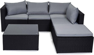 Evre Black Rattan Outdoor Garden Furniture Set Miami Sofa Coffee TableFoot Stool RattanInc Weekend Delivery from B&Q