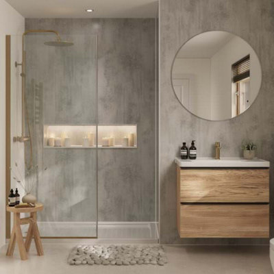 B&Q -  Contemporary Collection Arctic Stone Straight Edge Shower Panels 1200X2400 3331