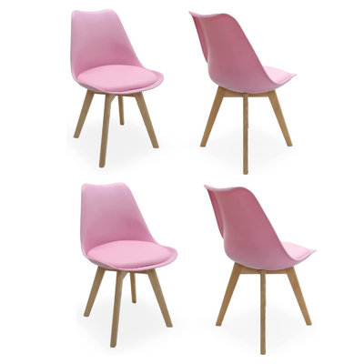 Life Interiors Lorenzo Padded Dining Chairs, Tulip Chair For Lounge Office Dining Room Kitchen, Set Of 4, Pink