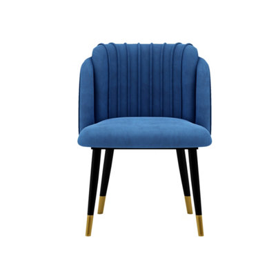 B&Q -  Single Blue Milano Velvet Dining Chair With Stylish Ribbed Back DesignBlack Metal Legs With Gold Tips