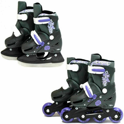 B&Q -  Girls Purple 2In1 Adjustable Roller Blades Inline Skates Ice Skating Small 9-12 (27-30 Eu)