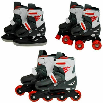 B&Q -  Boys Red 3In1 Adjustable Roller Blades Inline Quad Skates Ice Skating Small 9-12 (27-30 Eu)
