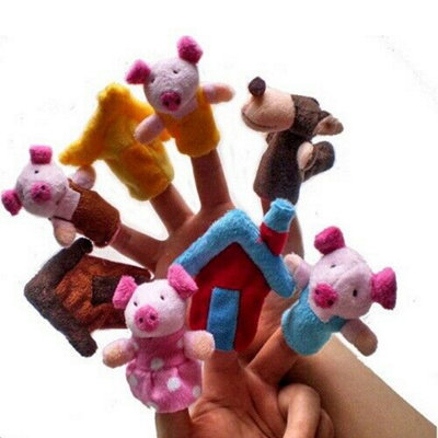 Accessotech 8 Piece Three Little Pigs Finger Puppet Set Soft Plush Storytelling Toy from B&Q