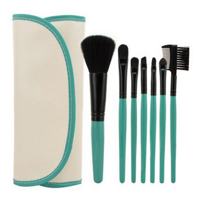 Accessotech 7 Piece Black And Cream Makeup Brush Set Professional Glam Kit With Travel Pouch