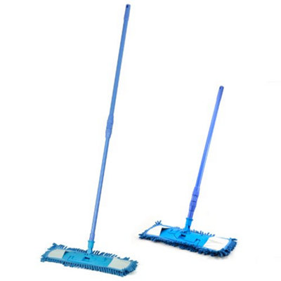 B&Q -  Extendable Microfibre Floor Mop With Telescopic Handle For Wet And Dry Cleaning Blue