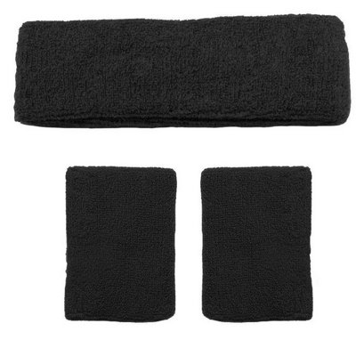 Accessotech Black Sports Sweatband Set Headband And Wristbands Stretch Cotton Gym Running from B&Q