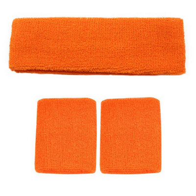 Accessotech Orange Sports Sweatband Set Headband And Wristbands High Absorbency Cotton Stretch Gym Running from B&Q